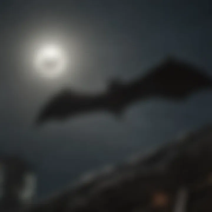 Intricate details of the Bat-Signal shining in the night sky