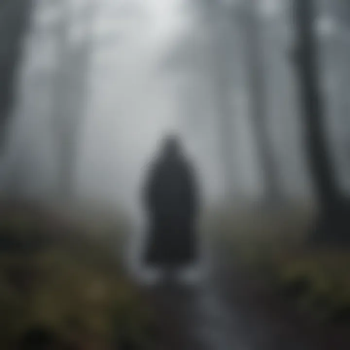 Enigmatic silhouette of a cloaked figure in the mist