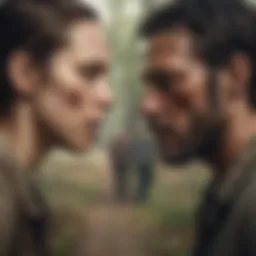 A dramatic scene from The Walking Dead showcasing intense character interactions.