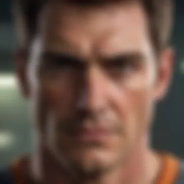 A close-up of the lead character showcasing his intense expression