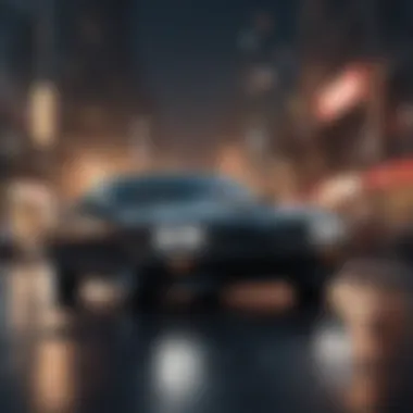 Iconic Vehicles in High-Octane Pursuits Sleek black luxury car in a high-speed chase