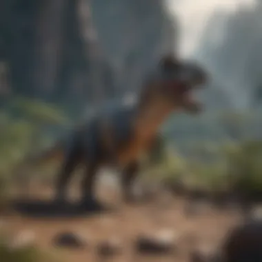 A Glimpse of the World of Dinosaurs Dinosaur in a dramatic landscape