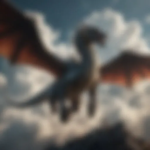 A majestic dragon soaring through the clouds, symbolizing power and mystique.