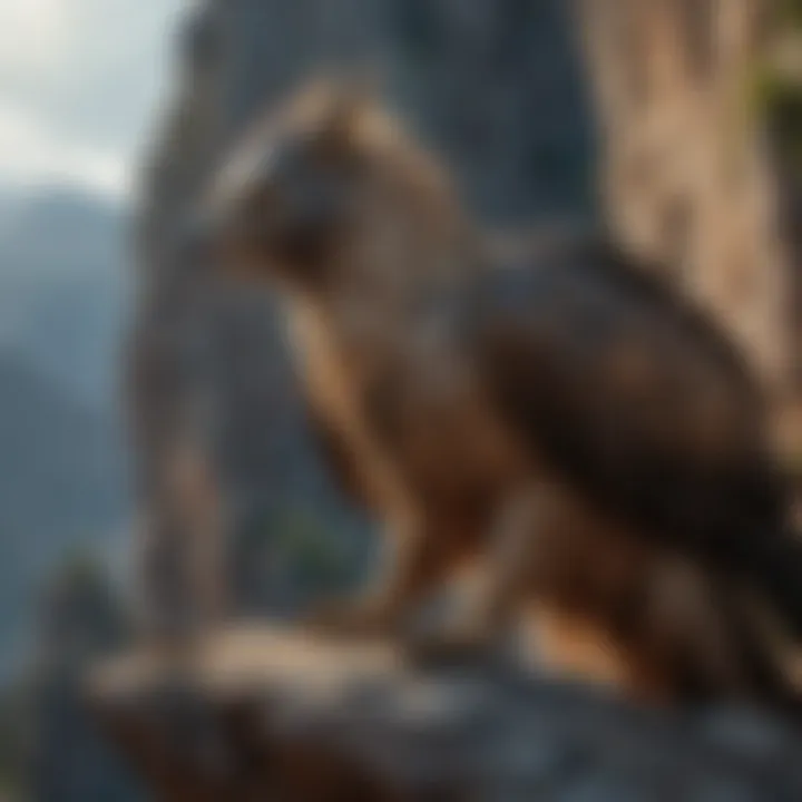 A fierce griffin perched on a rocky cliff, embodying strength and guardianship.