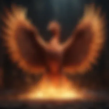 A fantastical phoenix rising from the ashes, illustrating themes of rebirth and renewal.