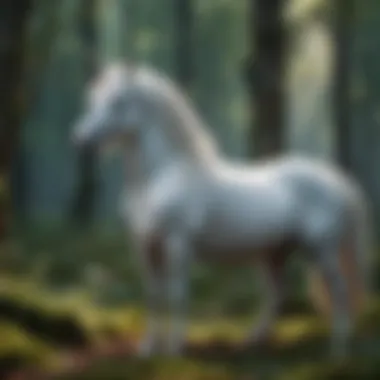 A vibrant unicorn standing in an enchanted forest, representing purity and magic.