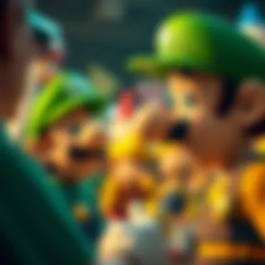 Luigi interacting with various characters in the franchise