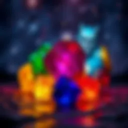 Symbolic representation of the Infinity Stones against a cosmic backdrop