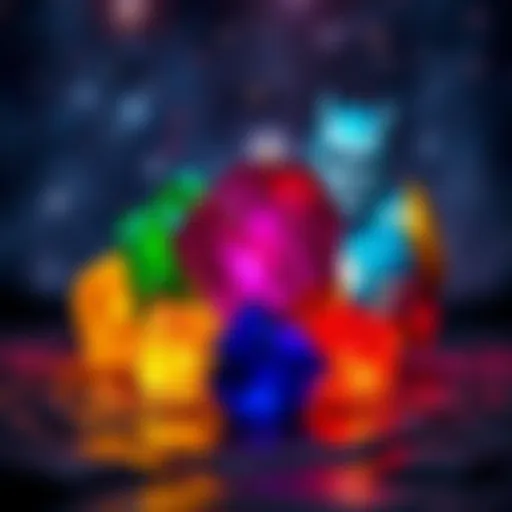 Symbolic representation of the Infinity Stones against a cosmic backdrop