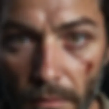 Close-up of a mysterious character's eyes with intense gaze