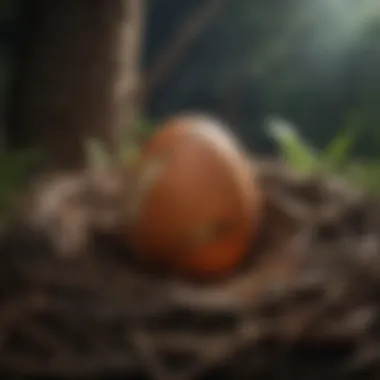 Close-up of a mysterious dinosaur egg in a nest