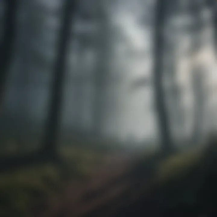 Mysterious shadows in foggy forest