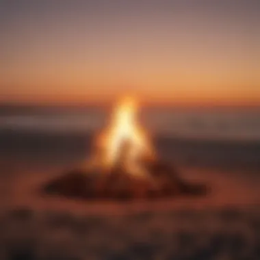 Silhouettes at sunset by a bonfire on the beach