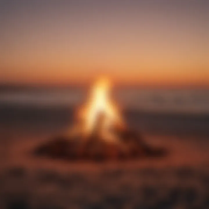 Silhouettes at sunset by a bonfire on the beach