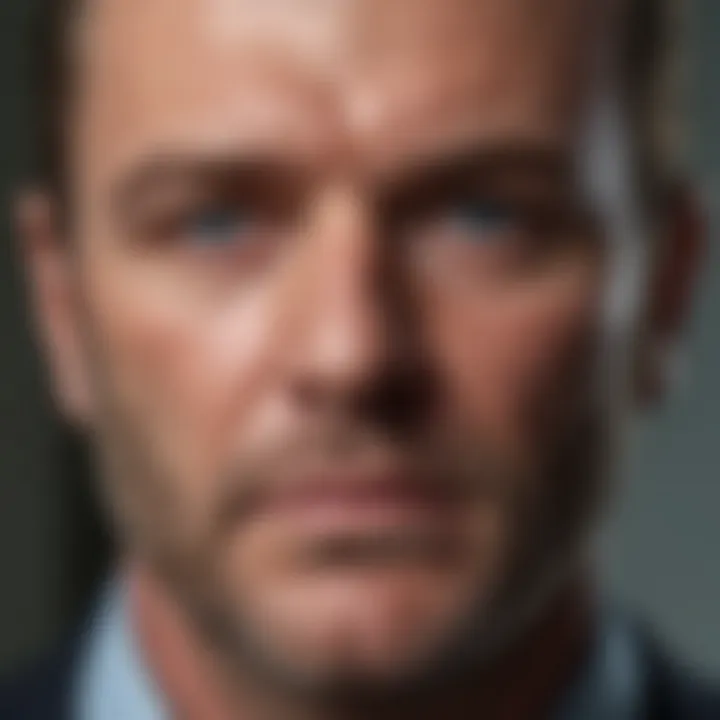 A close-up of the main character Ray Donovan, reflecting his complex personality