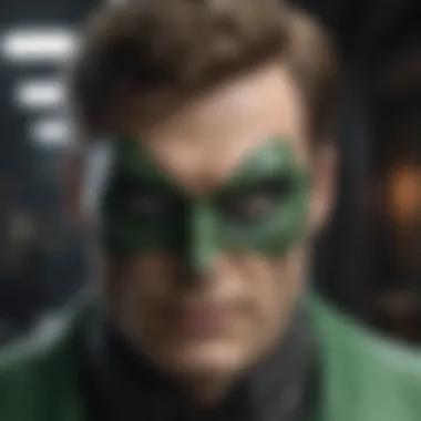 Close-up of the menacing Riddler leaving cryptic clues