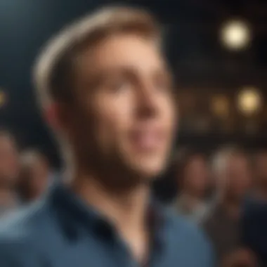 A close-up of Russell Howard engaging with the audience, illustrating his connection with fans.