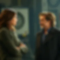 Sandra Bullock and Brad Pitt on set discussing scenes