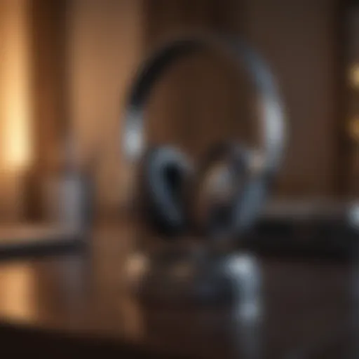 Wireless headset showcased on a stylish table