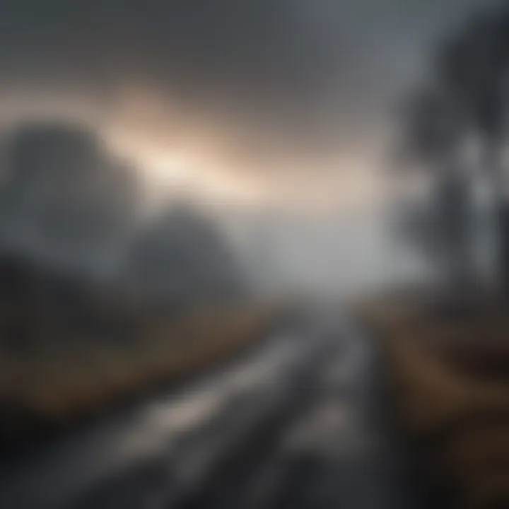 A haunting landscape of Silent Hill enveloped in fog