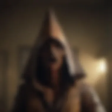 The iconic pyramid head character in a menacing pose