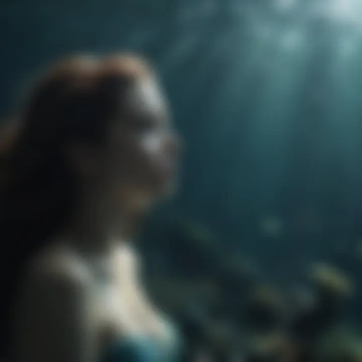 Mystical underwater world with a mermaid silhouette