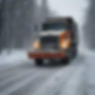 Snow plow clearing a road during snowstorm