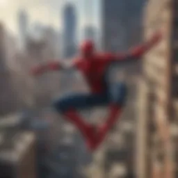 Spider-Man swinging through the city skyline