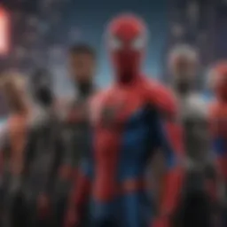 A vibrant poster showcasing various Spider-Man characters from the multiverse