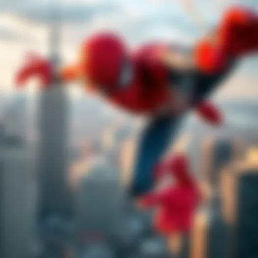 A visual representation of Spider-Man swinging through the city skyline.