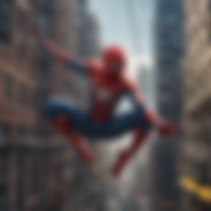 An artistic interpretation of Spider-Man swinging through the city