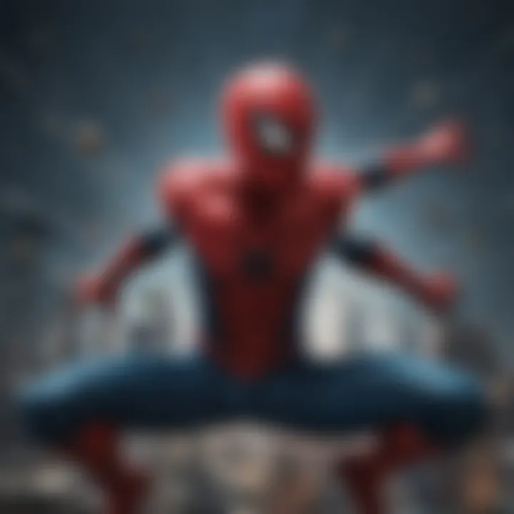 A cinematic poster showcasing multiple Spider-Man universes colliding