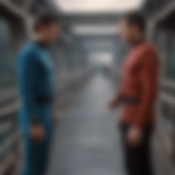 Spock and McCoy engaged in a heated debate on the bridge