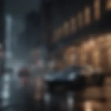 Gotham City: A Cinematic Depiction A scene depicting the dark urban landscape of Gotham City