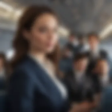 A flight attendant interacting with passengers in a warm environment