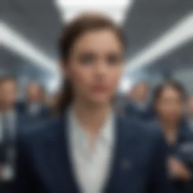 Professionalism in Turmoil A flight attendant showcasing professionalism amidst chaos
