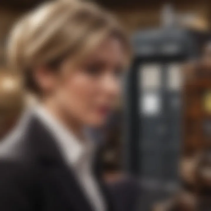 An artistic depiction of iconic moments from Doctor Who featuring the first female Doctor