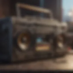 A close-up of a vintage boombox