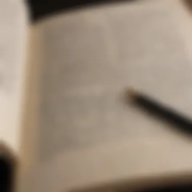 An open book with a pen resting on it, representing analysis and critique.