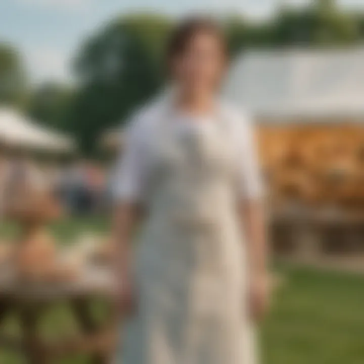 A decorative display of the Star Baker apron against a backdrop of the Great British Bake Off tent, encapsulating the spirit of competition.