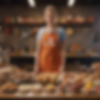 Pride of Achievement A vibrant scene of a contestant proudly wearing the Star Baker apron amidst a backdrop of colorful baked goods.