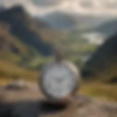 Vintage pocket watch against a backdrop of Scottish Highlands