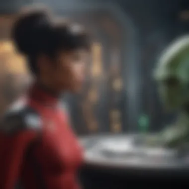 Uhura communicating with an alien civilization using advanced technology