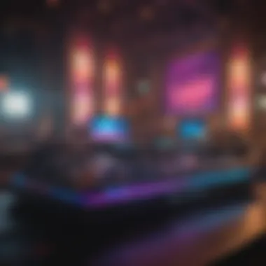 Dynamic DJ Booth Ambiance Illustration of a DJ booth with colorful lights