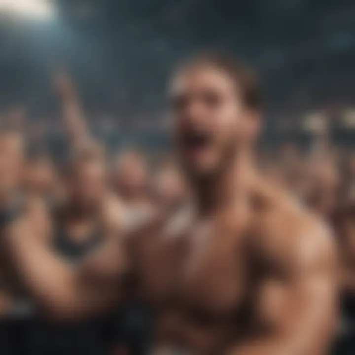 Excited fans cheering at a wrestling event