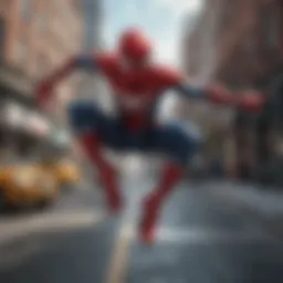 Spider-Man swinging through the city