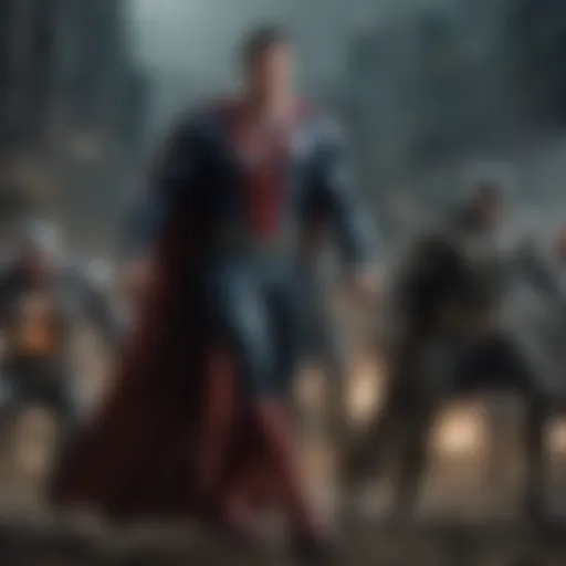 Artist's depiction of the Justice League in action against a formidable foe