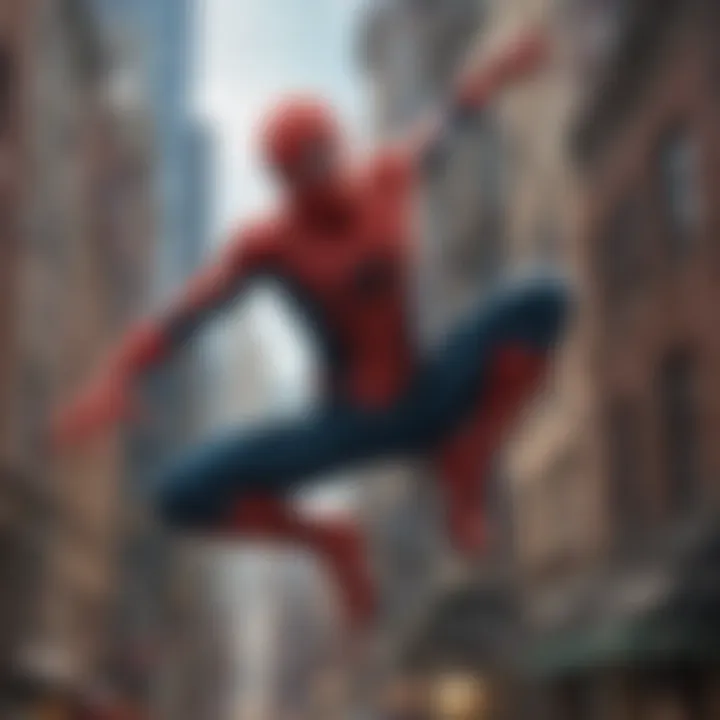 Spider-Man swinging through the city