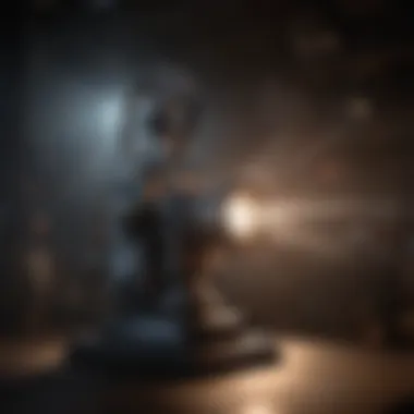 Vintage cinema projector casting light beams in a dark room