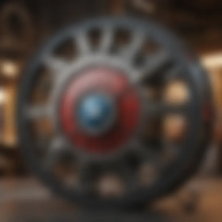 Close-up of a vintage film reel with Spider-Man themed decorations